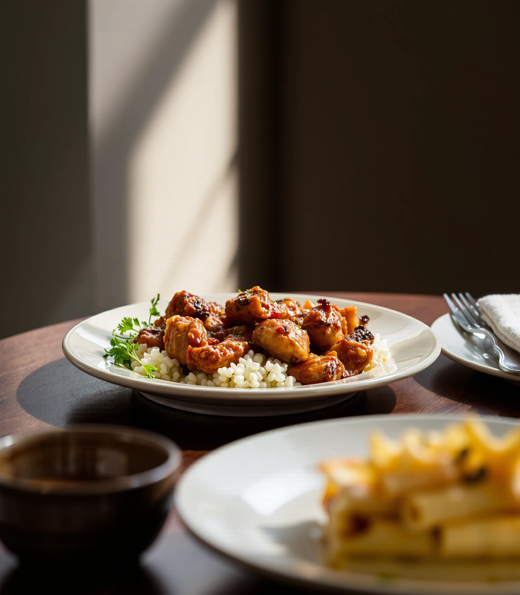 Illustrative chicken with grains and vegetables