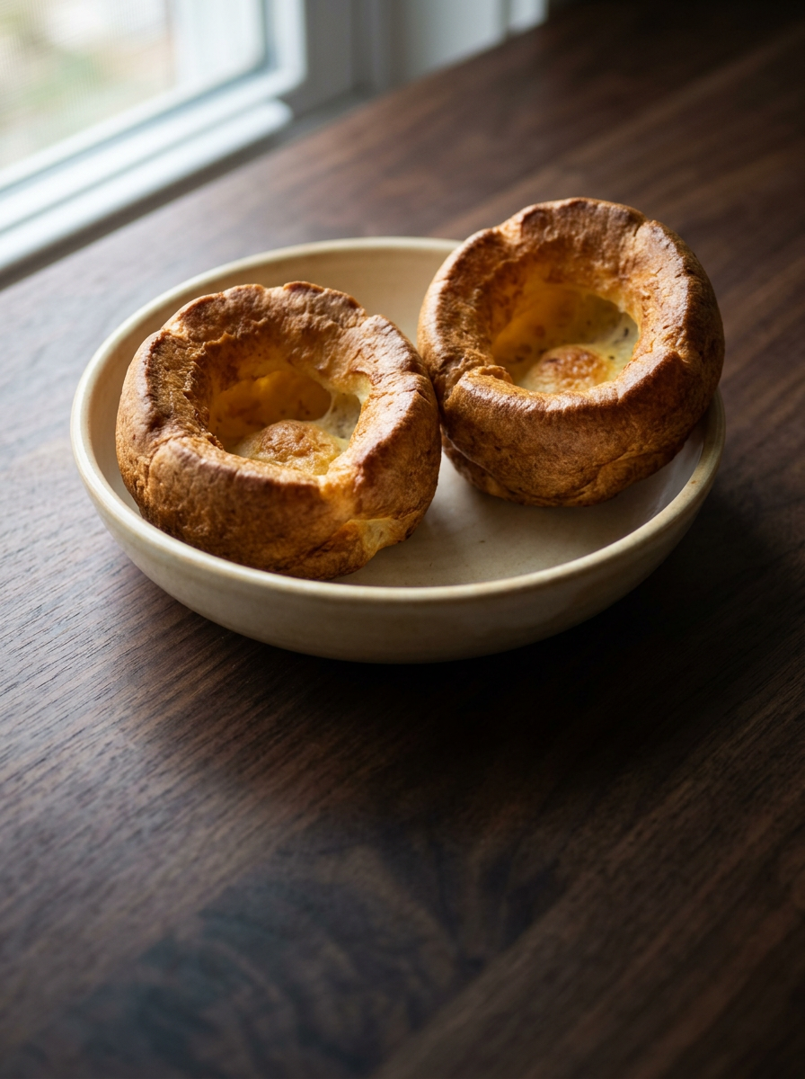 Two golden Yorkshire puddings on a plate